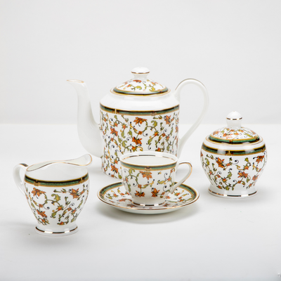 Chinar Bloom Tea Set | Cup, Saucer & Kettle | Handcrafted Elegance (15 pieces)