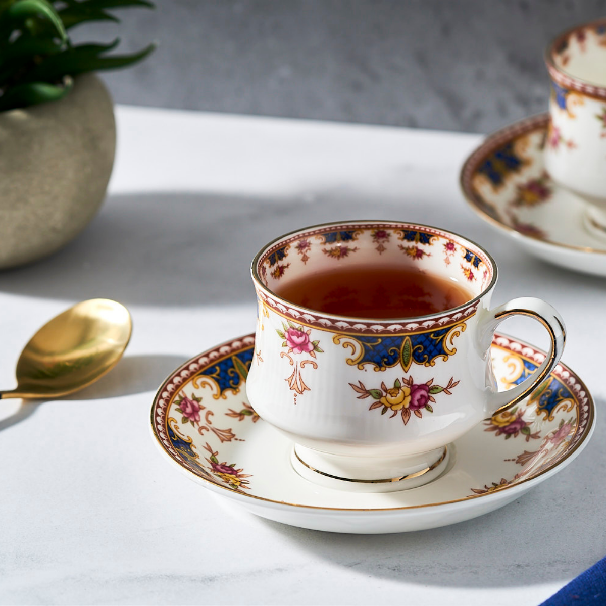 Blush & Blue Cascade Cup & Saucer Set | 6 Cups & 6 Saucers