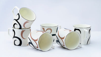 Platinum Black & Brown Tea/ Coffee Cups - Set of 6, 200 ml