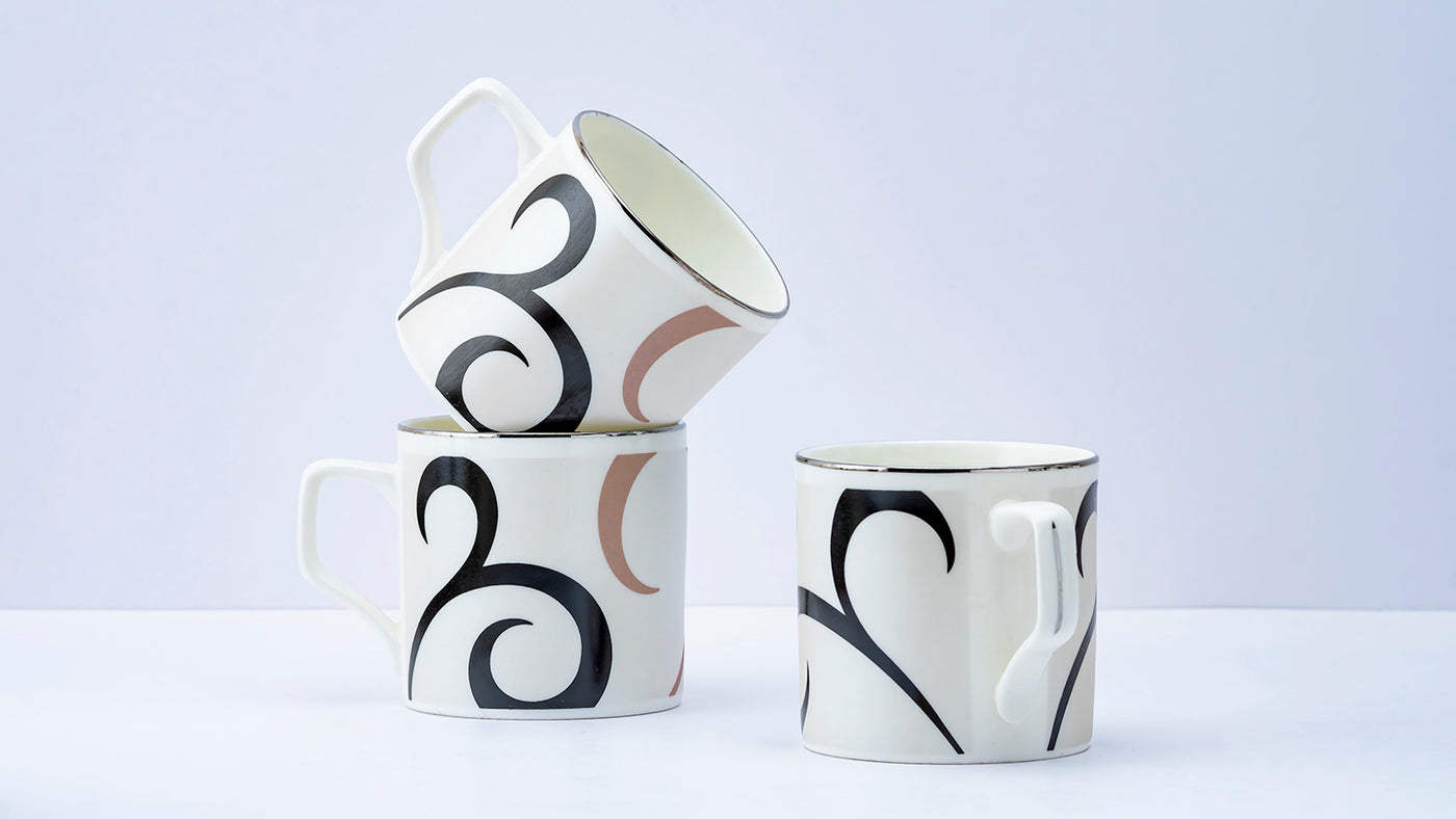 Platinum Black & Brown Tea/ Coffee Cups - Set of 6, 200 ml
