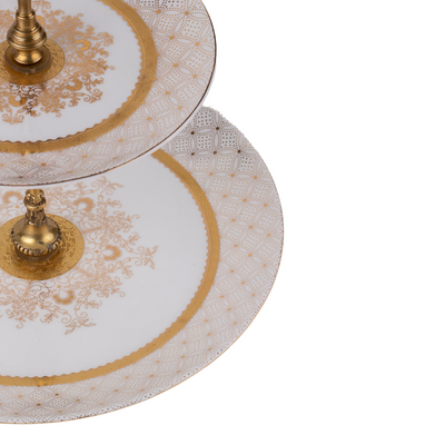 Gold & White Two Tier Dessert Stand (24K detailing)