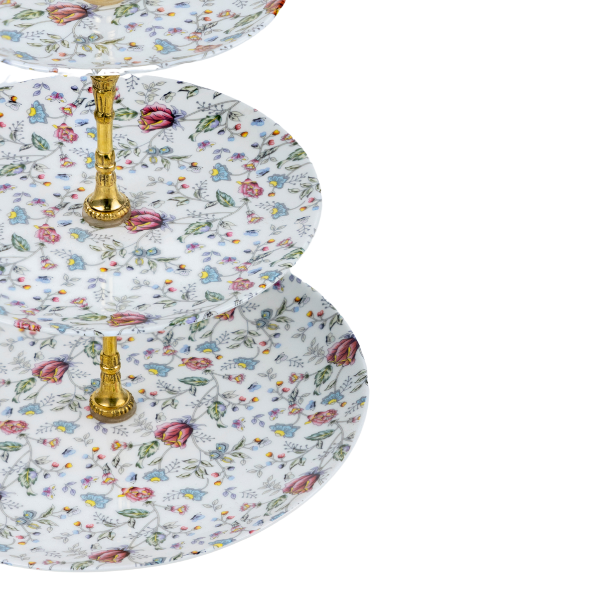 Pink Floral Shrub Three Tier Dessert Stand