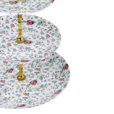 Pink Floral Shrub Three Tier Dessert Stand
