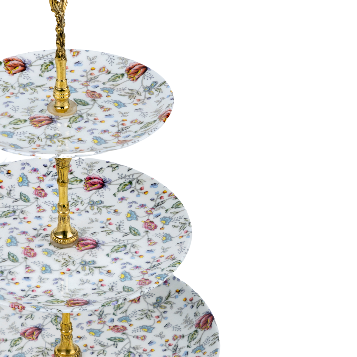 Pink Floral Shrub Three Tier Dessert Stand