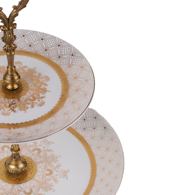 Gold & White Two Tier Dessert Stand (24K detailing)