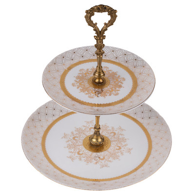 Gold & White Two Tier Dessert Stand (24K detailing)