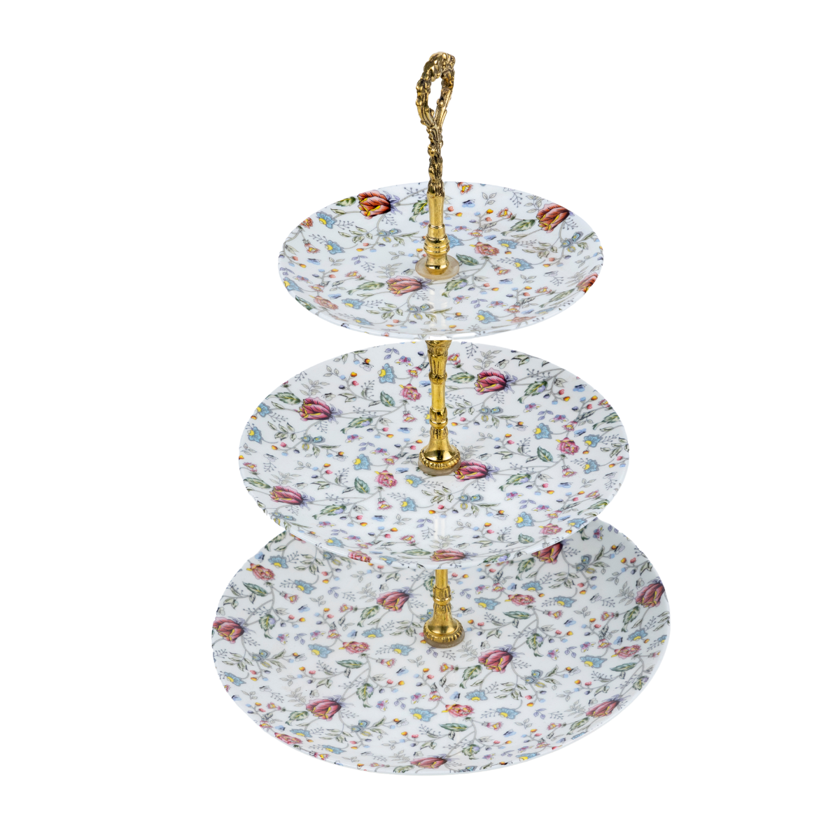 Pink Floral Shrub Three Tier Dessert Stand