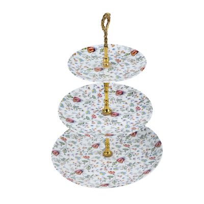 Pink Floral Shrub Three Tier Dessert Stand