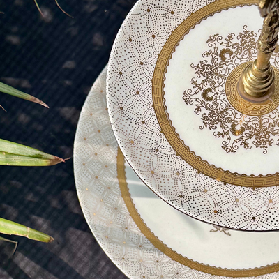 Gold & White Two Tier Dessert Stand (24K detailing)