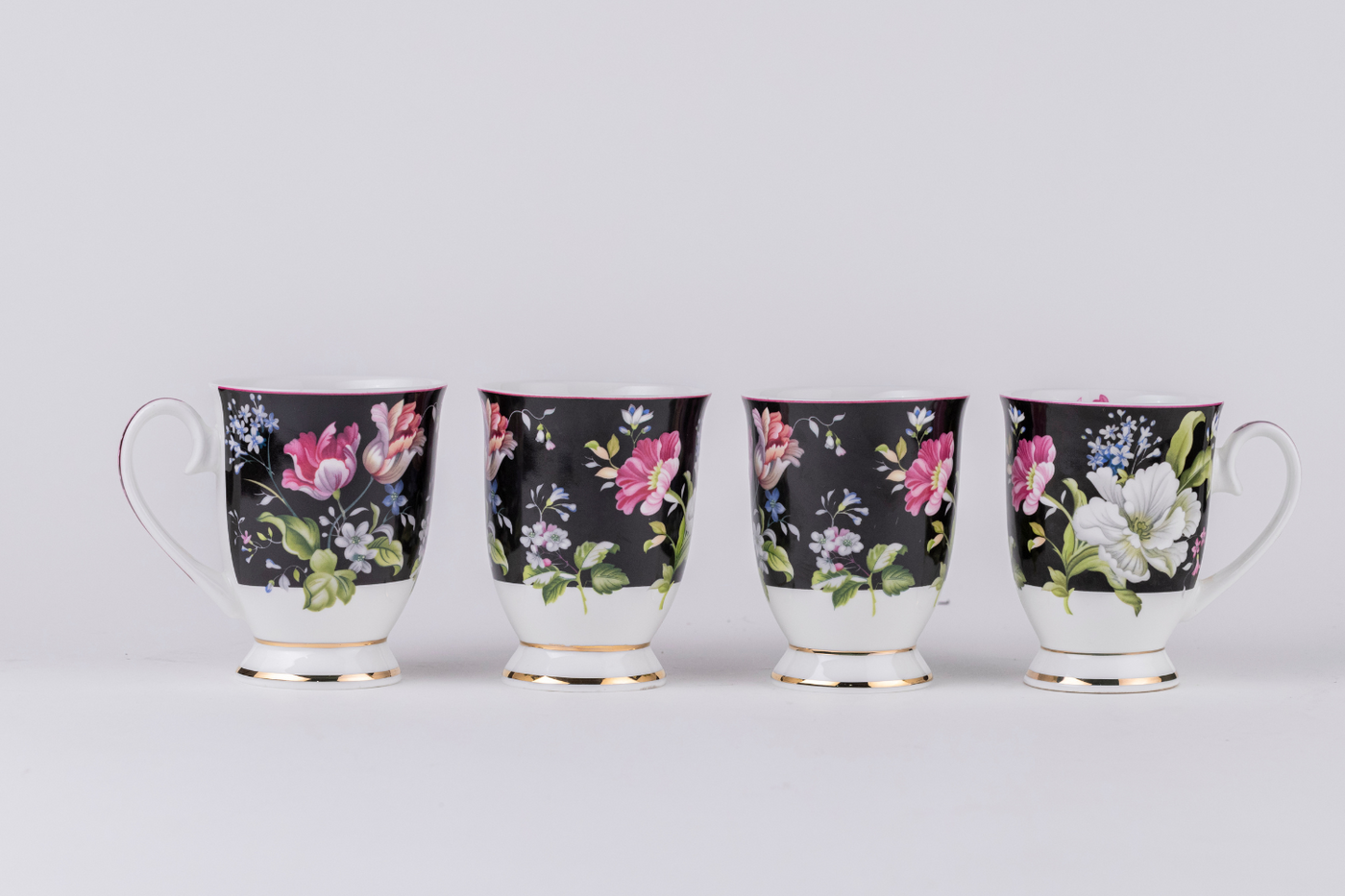 Midnight Garden Splendor footed mug – Set of 4