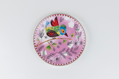 Heritage Birds & Leaves in Pink Side Plates - Set of 4