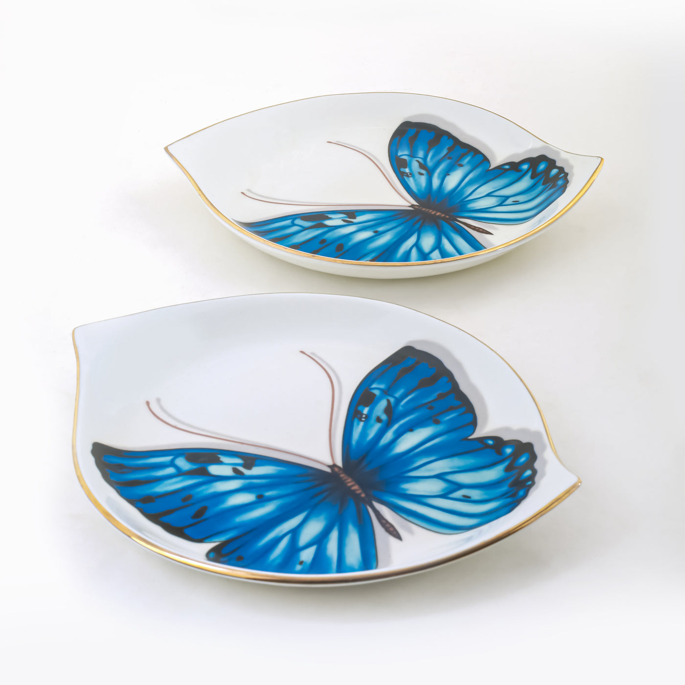 Blue Monarch Butterfly Leaf Platter (7 inch wide) - Set of 2