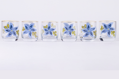 Oceanic Bloom & Gold Rimmed Tumblers – Set of 6