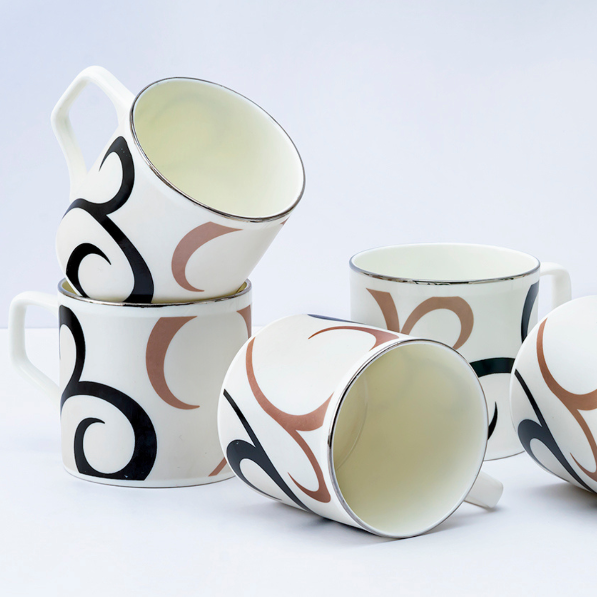 Platinum Black & Brown Tea/ Coffee Cups - Set of 6, 200 ml