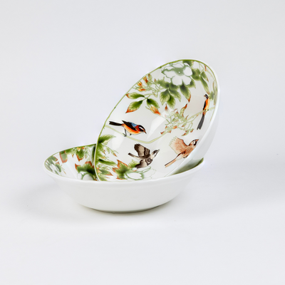 Birdie in Green Foliage Snack Bowls - Set of 2 (7 inch wide, 450ML capacity)