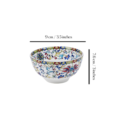 Himalayan Flora mini porcelain bowls for dessert - Set of 6 Pieces, 3.5 inch Wide