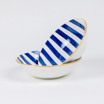Blue Candy Stripes Snack Bowls - Set of 2 (7 inch wide, 450ML capacity)