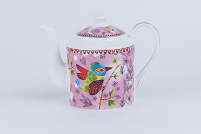 Heritage Birds & Leaves in Pink Coffee Set - 6 Cups & 1 Kettle