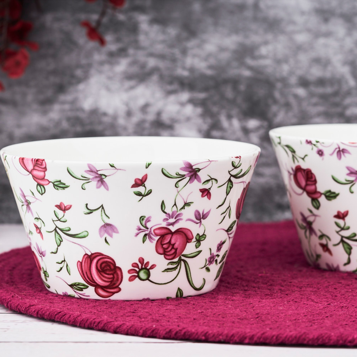 Button rose snack bowls - Set of 2 (5 inch wide, 350ML capacity)