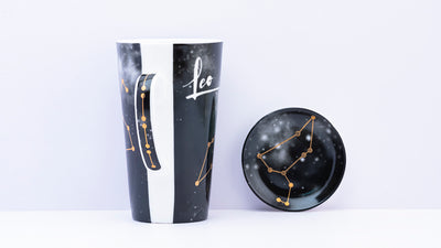 Zodiac Symphony (Leo black) mug– Set of 1 tall mug & coaster