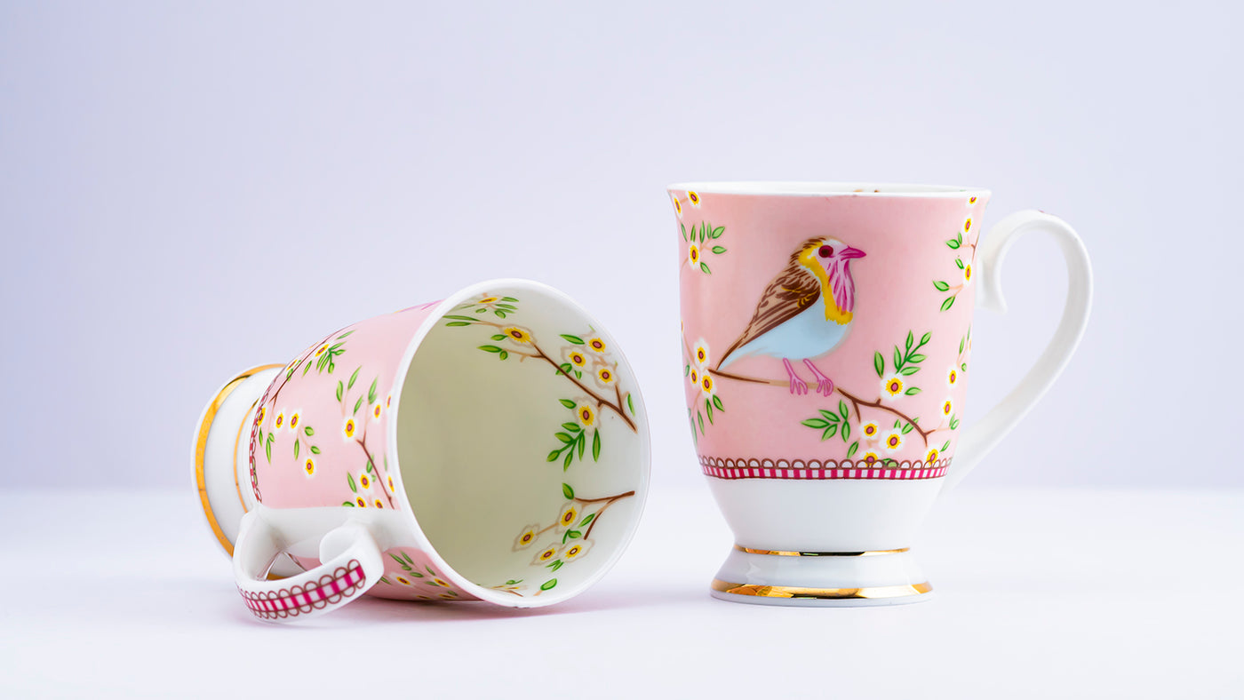 Lil Birdie footed mug (Pink) – Set of 2