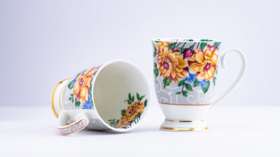 Yellow blossom footed mug (Grey) – Set of 2