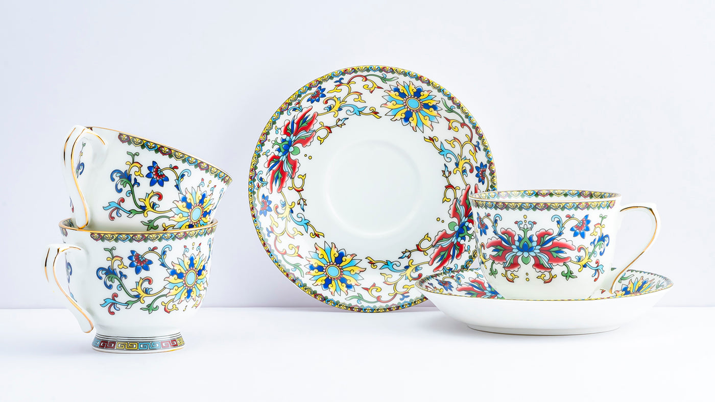 Himalayan Flora Cup & Saucer Set | 6 Cups & 6 Saucers