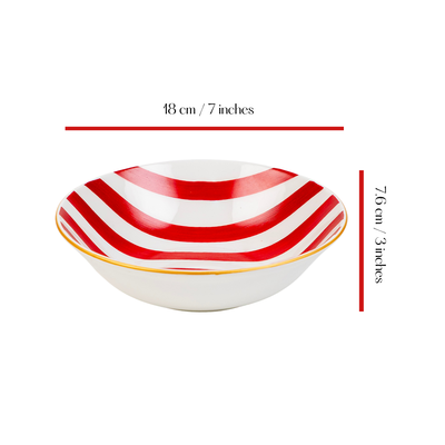 Red Candy Stripes Snack Bowls - Set of 2 (7 inch wide, 450ML capacity)