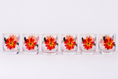 Crimson Petals & Gold Rimmed Tumblers – Set of 6