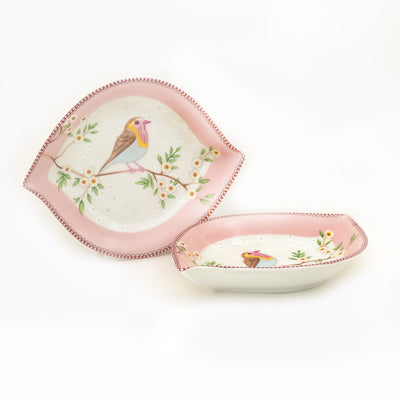 Birdie in Pink Leaf Platter (7 inch wide) - Set of 2