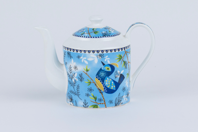 Heritage Birds & Leaves in Blue Coffee Set - 6 Cups & 1 Kettle