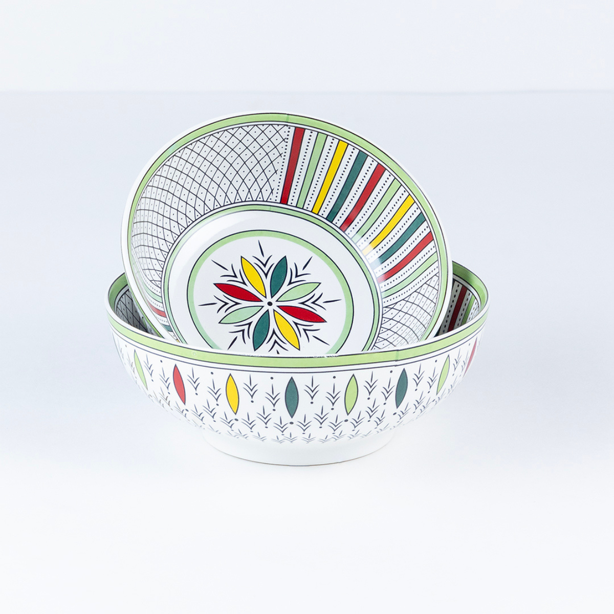 Green & Yellow Abstract Serving Bowls - Set of 2 Pieces, 800ML & 1000ML