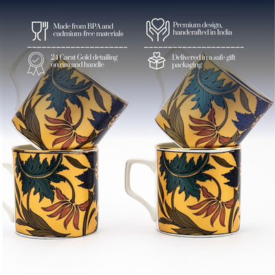 Metallic Yellow Tea/ Coffee Cups - Set of 6, 200 ml
