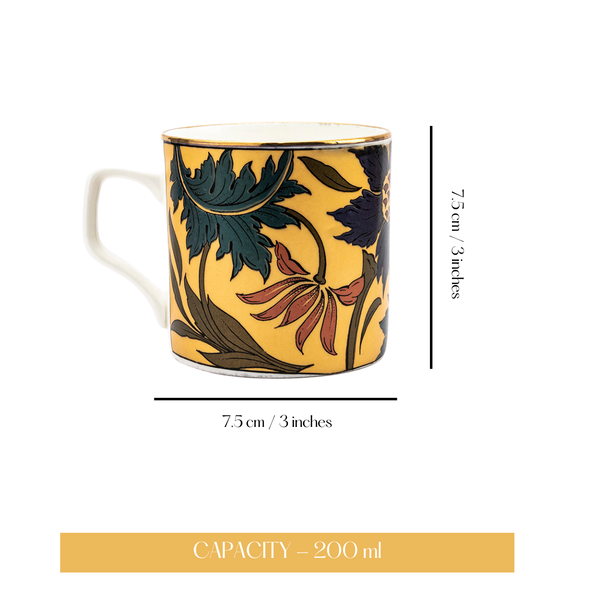 Metallic Yellow Tea/ Coffee Cups - Set of 6, 200 ml