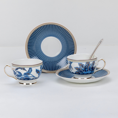 Midnight Bloom Cup & Saucer Set | 6 Cups, 6 Saucers & 6 Spoons