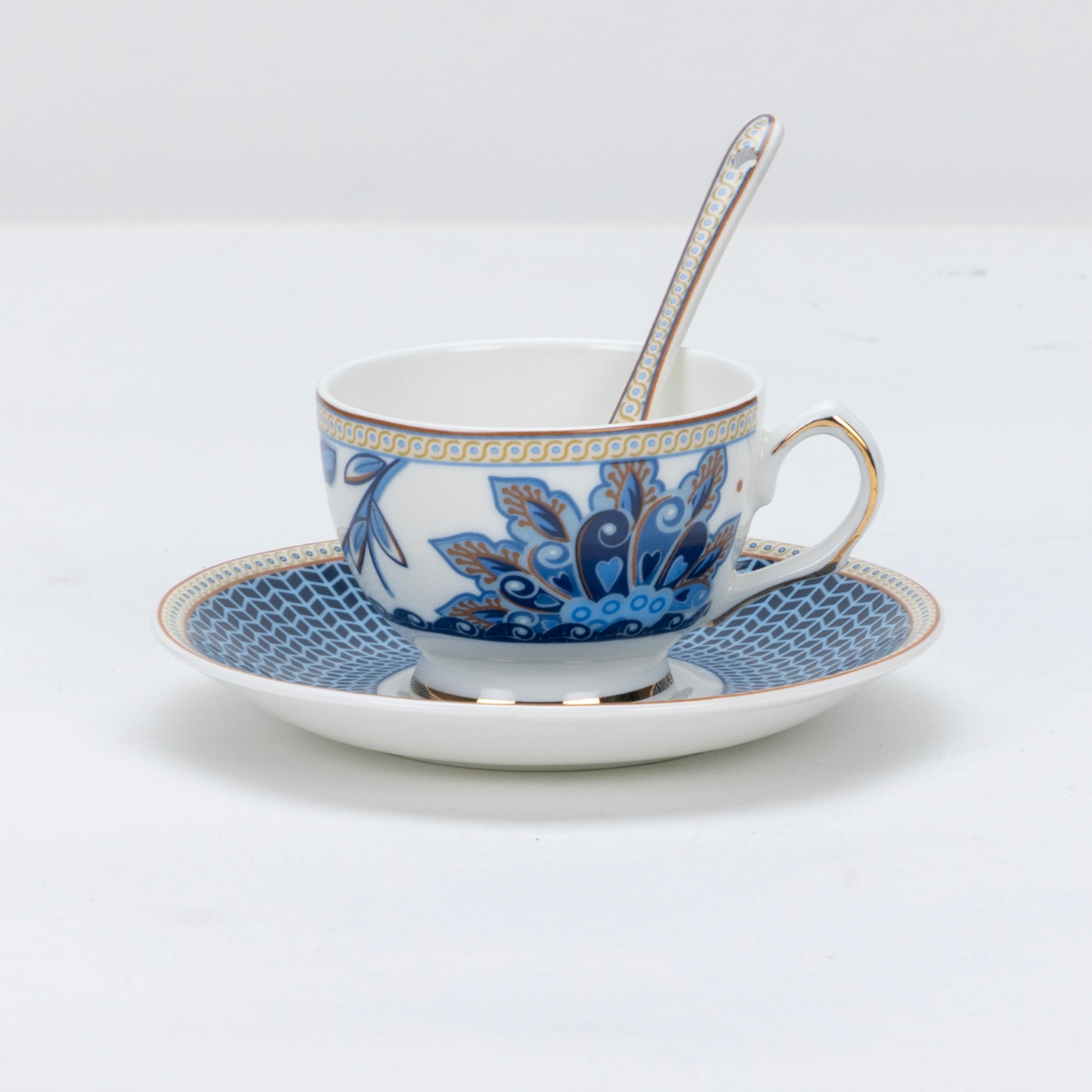 Midnight Bloom Cup & Saucer Set | 6 Cups, 6 Saucers & 6 Spoons