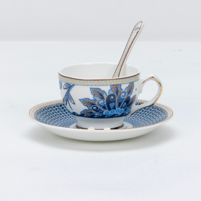 Midnight Bloom Cup & Saucer Set | 6 Cups, 6 Saucers & 6 Spoons