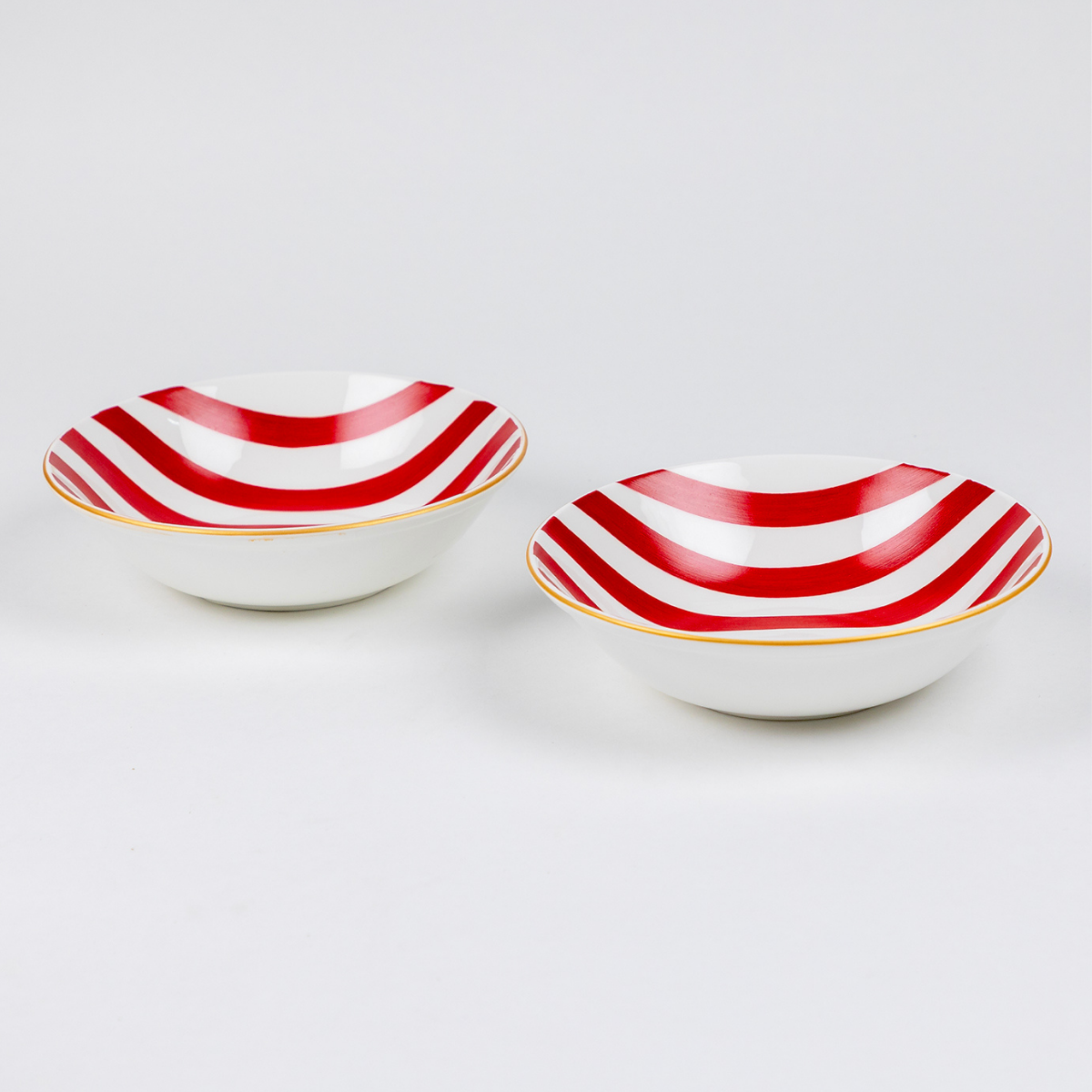 Red Candy Stripes Snack Bowls - Set of 2 (7 inch wide, 450ML capacity)