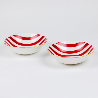 Red Candy Stripes Snack Bowls - Set of 2 (7 inch wide, 450ML capacity)