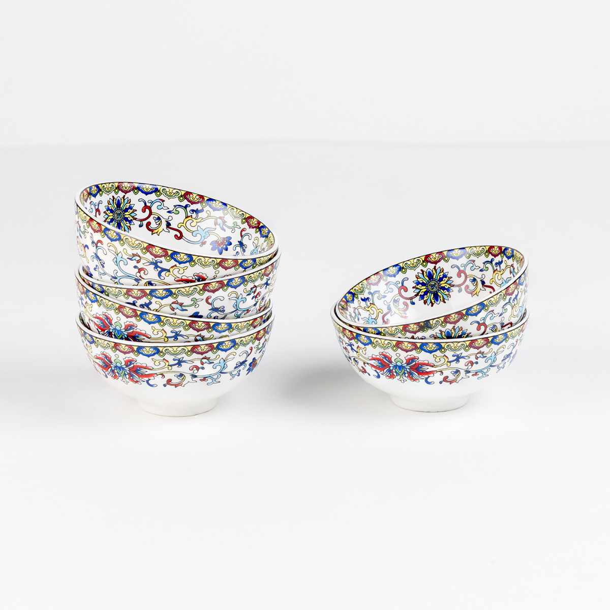 Himalayan Flora mini porcelain bowls for dessert - Set of 6 Pieces, 3.5 inch Wide