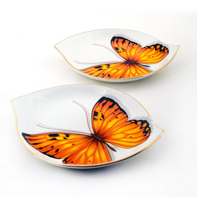 Golden Yellow Monarch Butterfly Platter (7 inch wide) - Set of 2