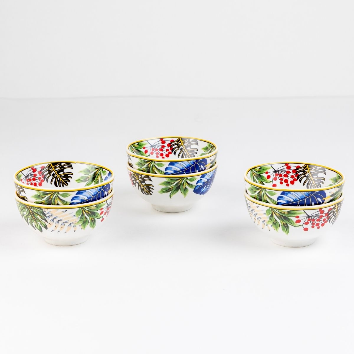 Tropical hues mini porcelain bowls for dessert - Set of 6 Pieces, 3.5 inch Wide