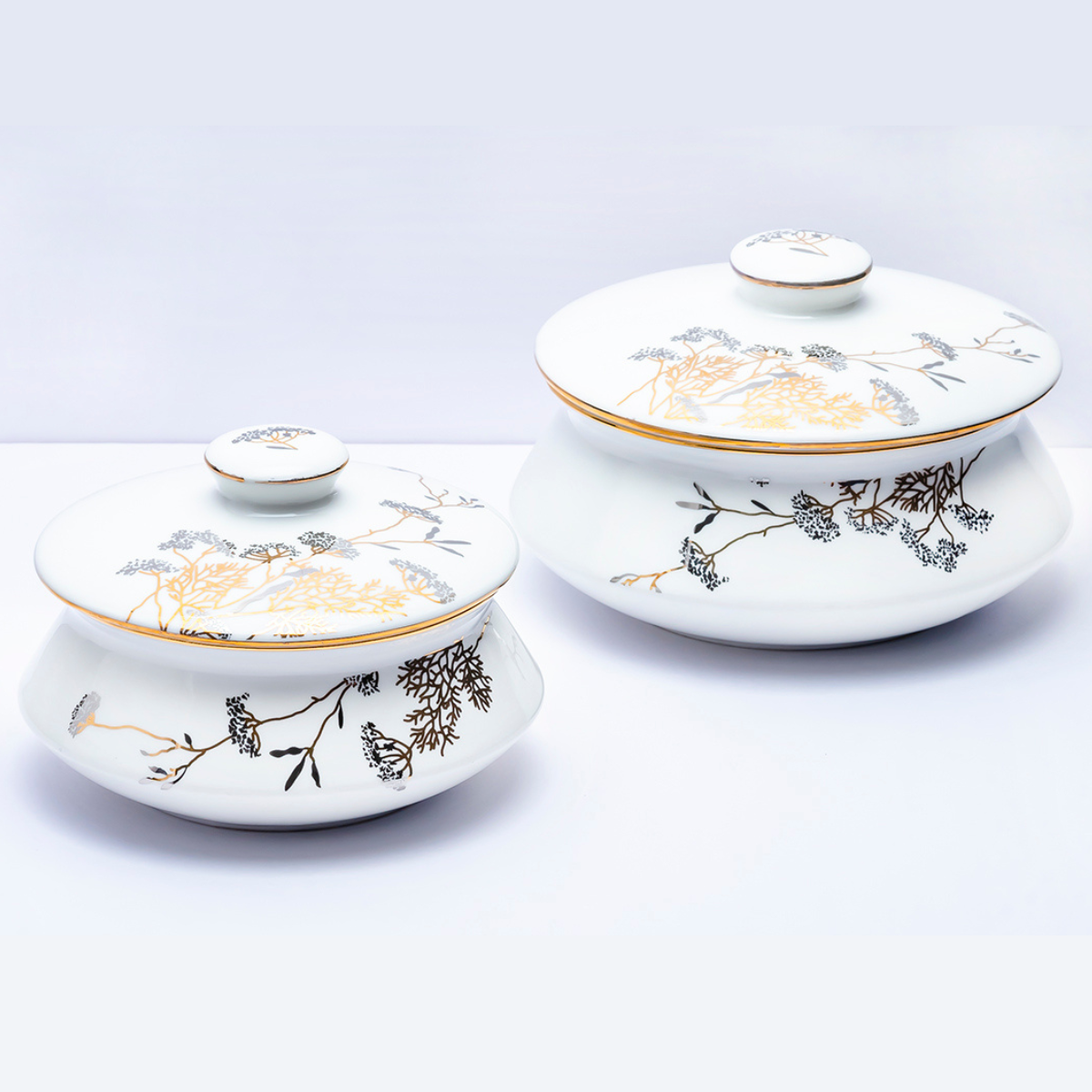 Baby’s Breath Handi set with lids (24K Gold detailing) - Set of 2