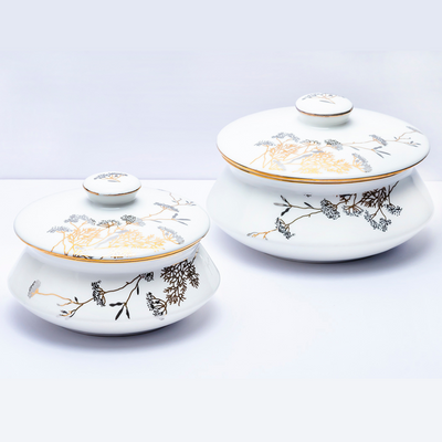 Baby’s Breath Handi set with lids (24K Gold detailing) - Set of 2