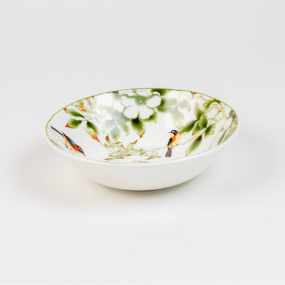 Birdie in Green Foliage Snack Bowls - Set of 2 (7 inch wide, 450ML capacity)