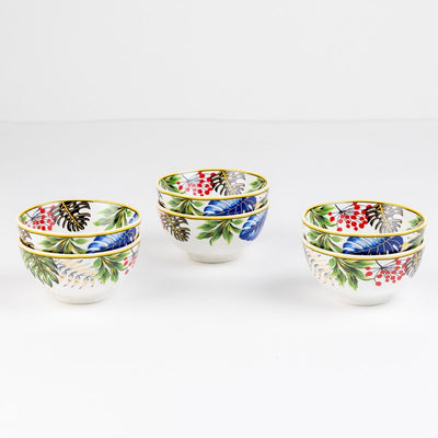 Tropical hues mini porcelain bowls for dessert - Set of 6 Pieces, 3.5 inch Wide