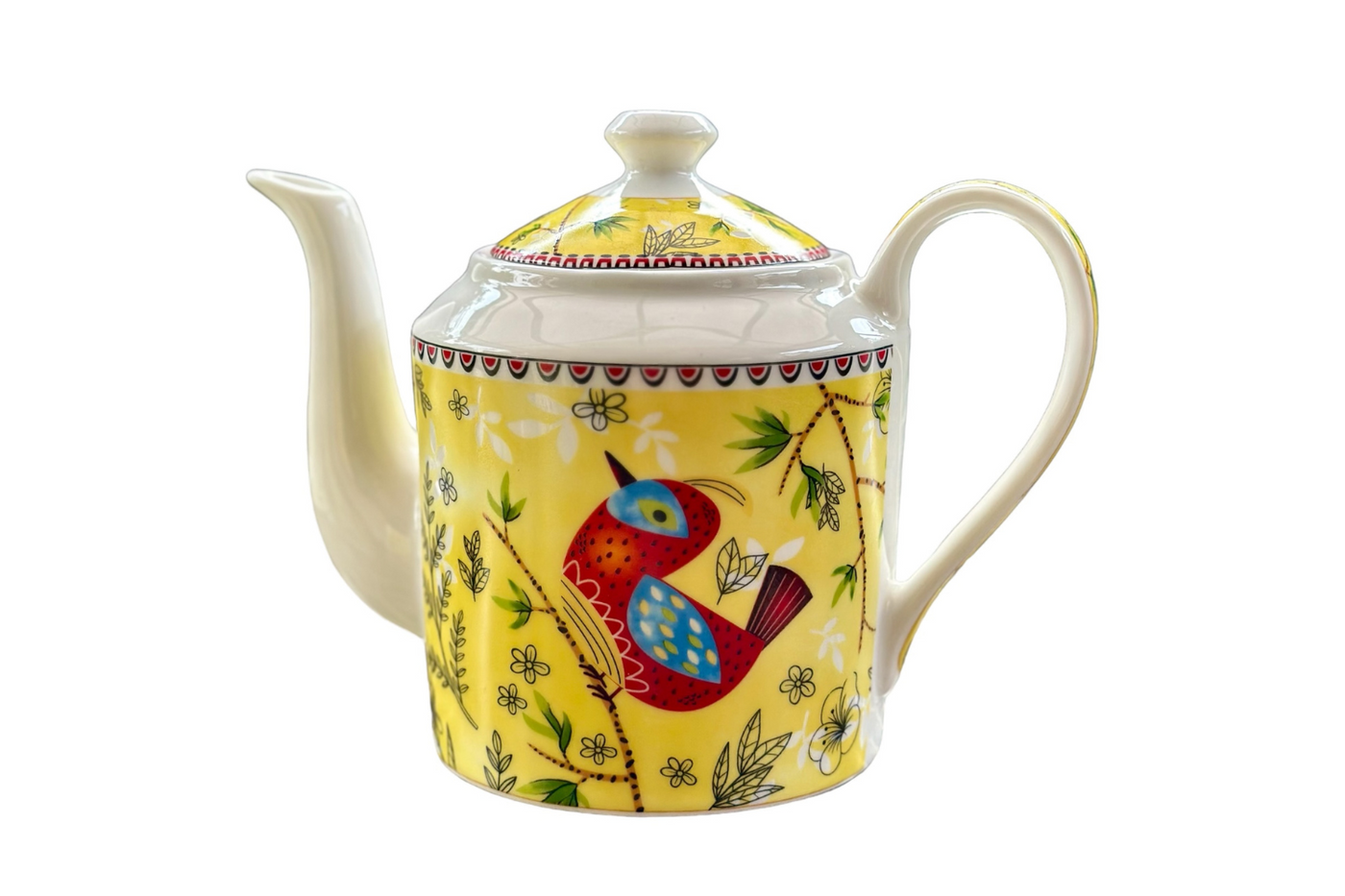 Heritage Birds & Leaves in Yellow Coffee Set - 6 Cups & 1 Kettle