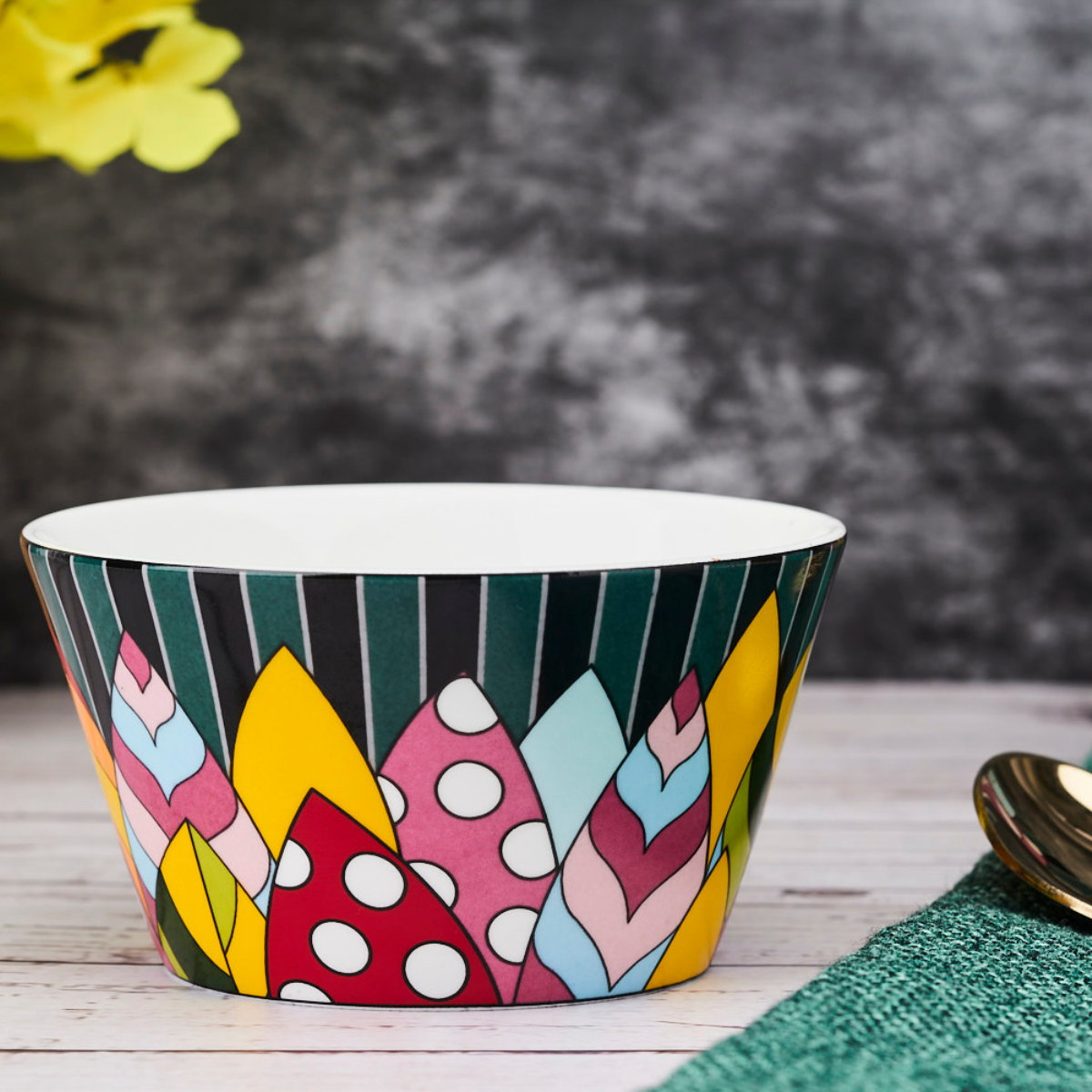 Abstract Green Snack Bowls - Set of 2 (5 inch wide, 350ML capacity)