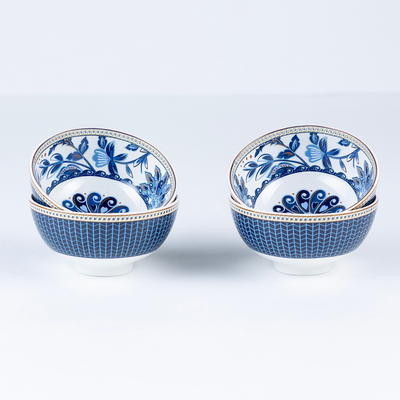 Blue Blossom Porcelain Bowls for Snacks - Set of 4 Pieces, 5 inch Wide