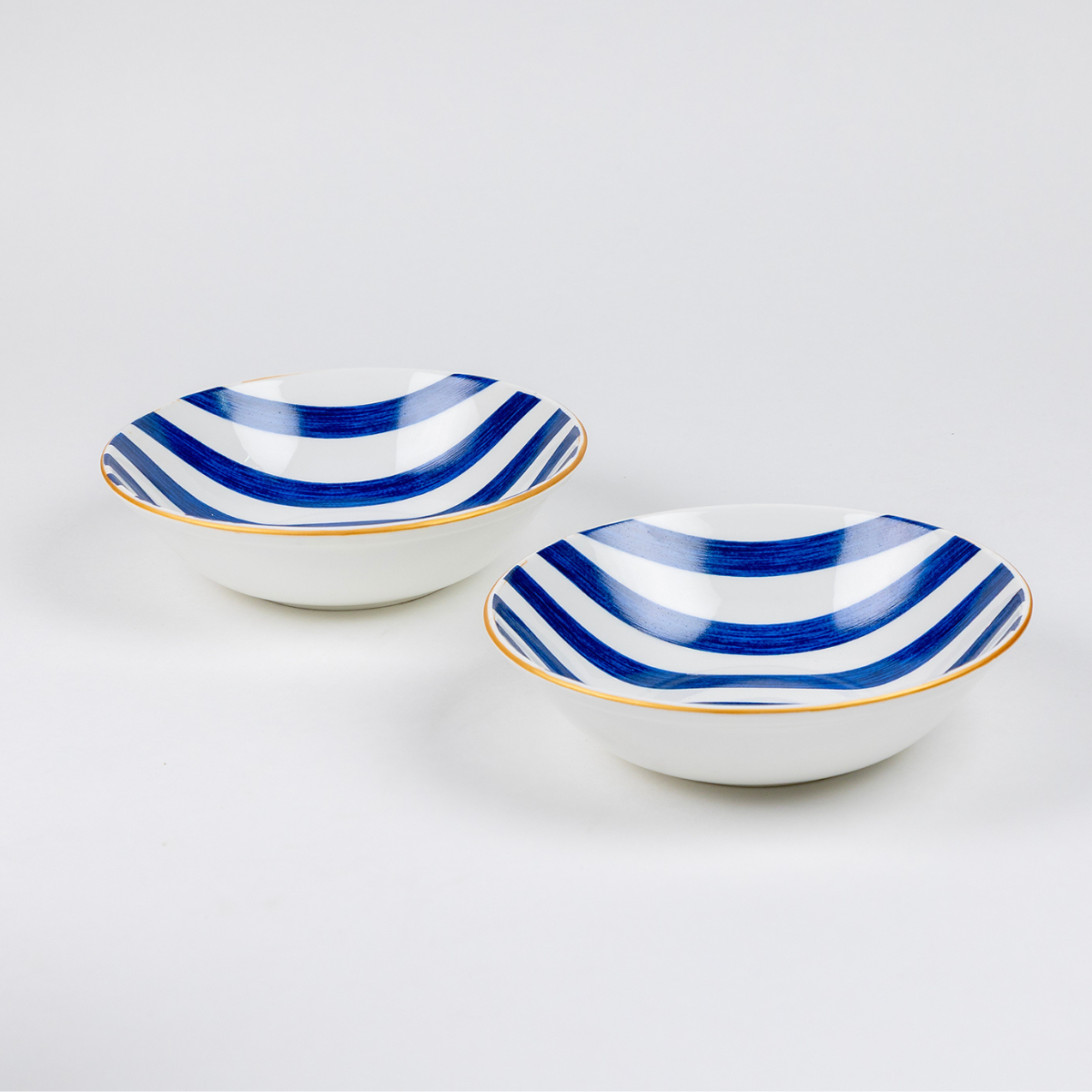 Blue Candy Stripes Snack Bowls - Set of 2 (7 inch wide, 450ML capacity)